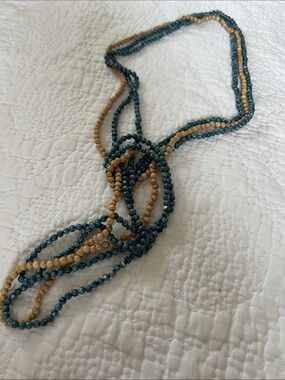 Handmade Blue and Tan Beaded Women's Necklace